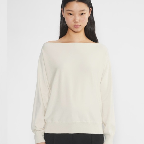 NWT Aritzia Babaton Inspiration Sweater Relaxed knit boatneck in Light Birch - Picture 4 of 5